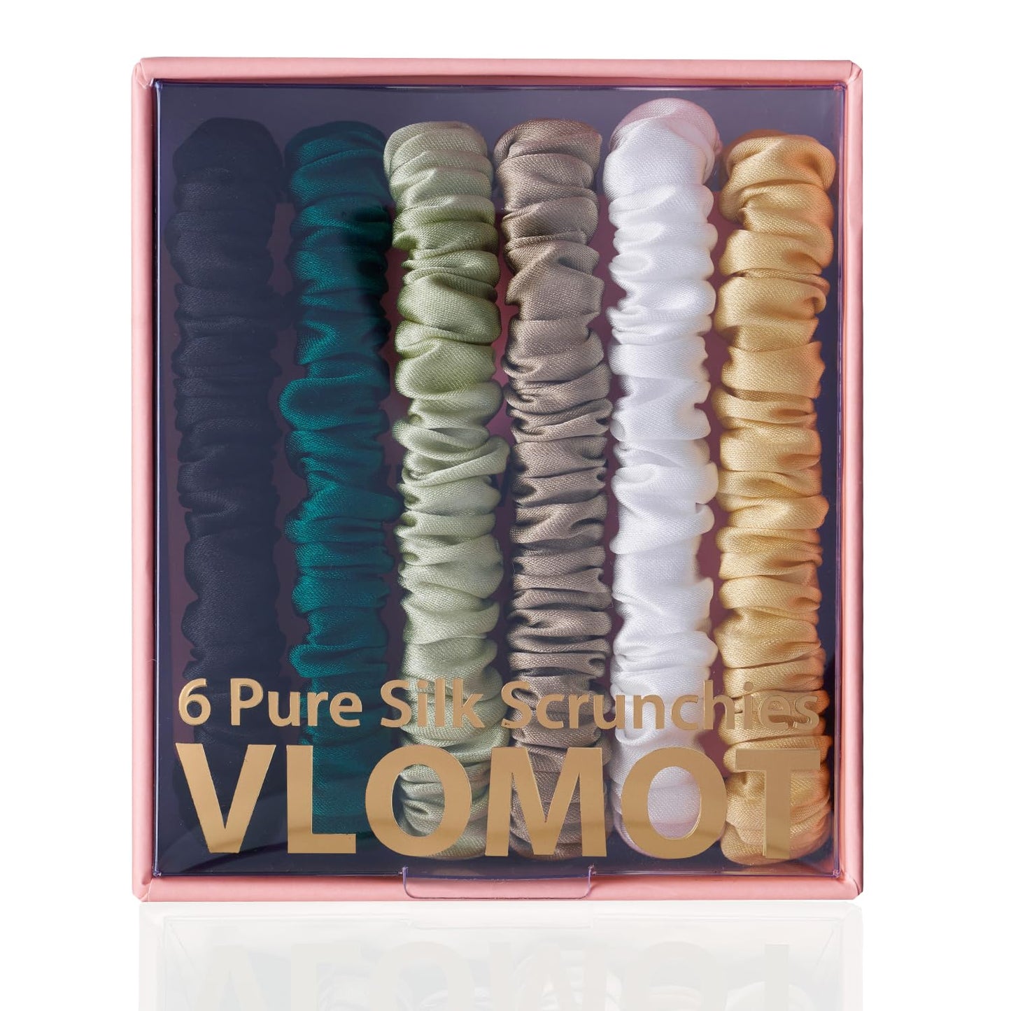VLOMOT 6 Pcs Set 100% Pure Mulberry Silk Hair Scrunchies - 6 Chic Colors Everyday Skinny Scrunchies Silk Ponytail Holders - No Damage (Purple)