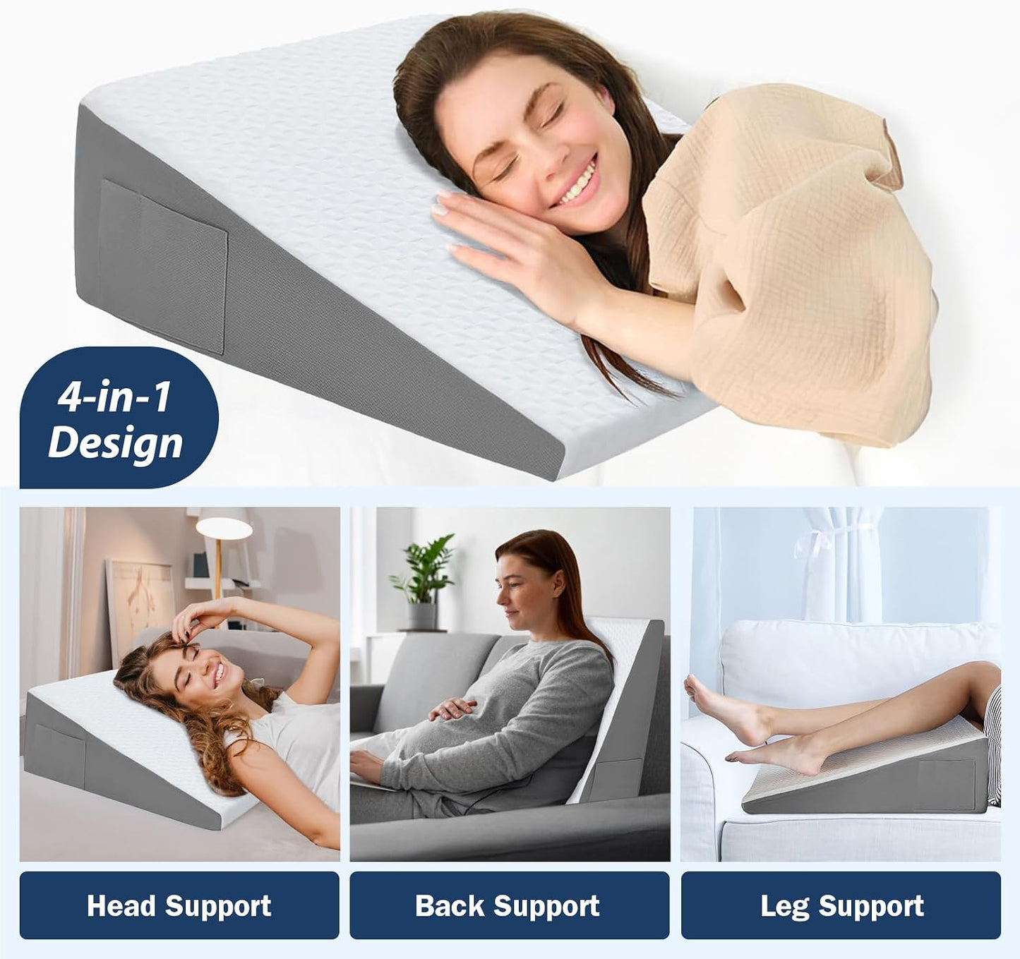Wedge Pillow for Sleeping, 7.5" Memory Foam Bed Wedge Pillow