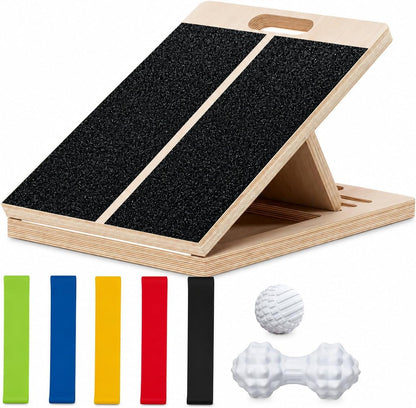 Frylr Portable Wooden Slant Board for Calf Stretching and Exercise, Adjustable Incline Wedge for Squats and Balance