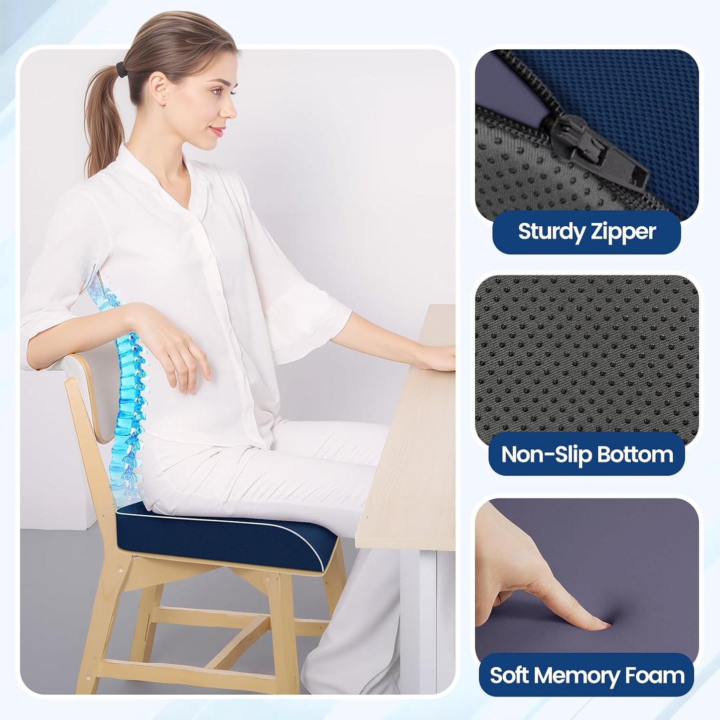 SweetSlubr Seat Cushion for Tailbone Pain Relief, Office Chair Cushion, Chair Pad, Memory Foam Large Cushion with Non-Slip Cover for Soft Support at Office Chair, Car Seat, Airplane, Black/Large