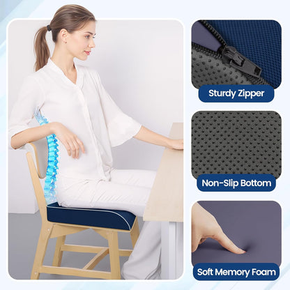 SweetSlubr Seat Cushion for Tailbone Pain Relief, Office Chair Cushion, Chair Pad, Memory Foam Large Cushion with Non-Slip Cover for Soft Support at Office Chair, Car Seat, Airplane, Black/Large