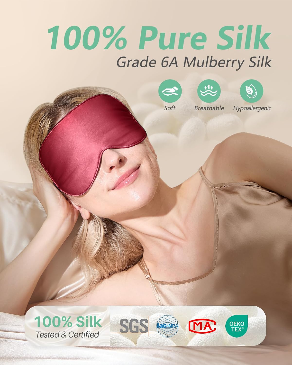 BeeVines 100% Real Mulberry Silk 2 Pack Sleep Mask, Natural Pure Silk Eye Masks with Adjustable Strap for Sleeping, Block Light Eye Sleep Shade Cover, Reduces Puffy Eyes Traveling Gifts