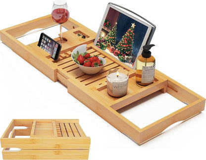 Expandable Bamboo Bathtub Caddy Tray for Luxury Bath