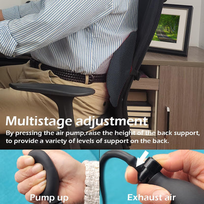 Inflatable Lumbar Support Pillow for Office Chair and Car Seat, Back Support Cushion with Air Pump for Reducing Lower Back Pain
