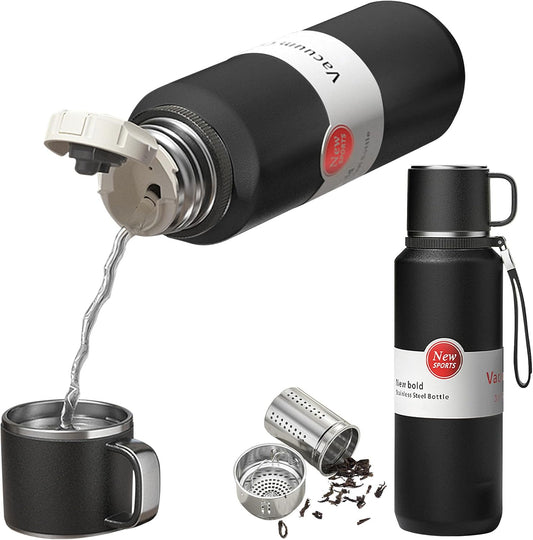 Stainless Steel Insulated Tea Infuser Bottle, Vacuum Insulated Water Bottle, Tea Tumbler with Separate Tea Compartment, 24-Hrs Insulation Commute Travel (White,32oz/1000ml)