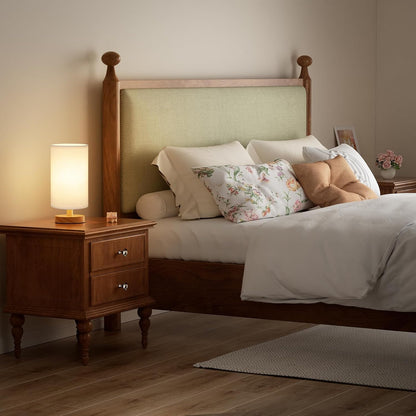 Fenmzee Small Table Lamp for Bedroom - Inline Control, Bedside Lamp with 3000K A15 LED Blub, Easy Assembly (Cream Shade - Wood Base, 9" Inline Control)