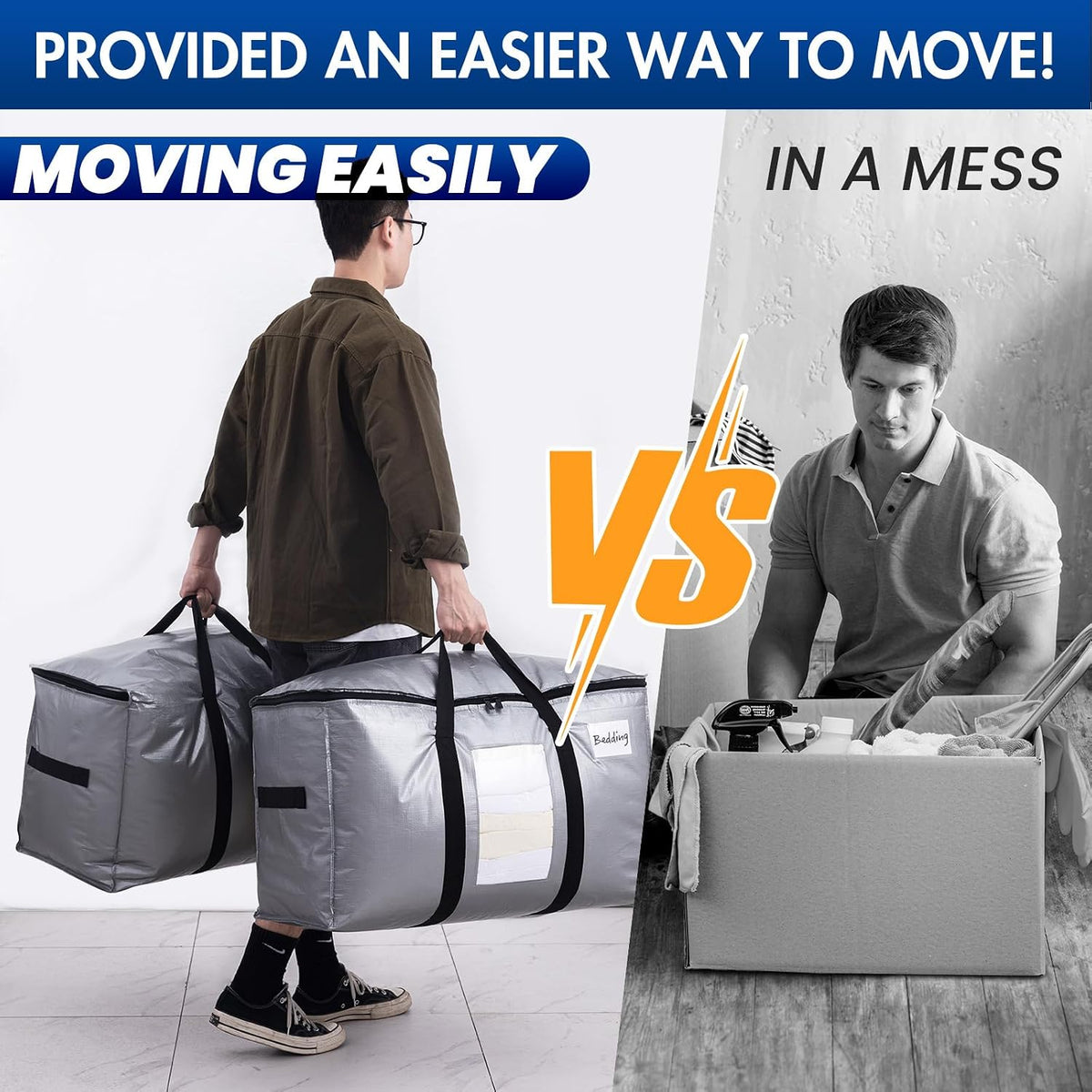 TAILI Blue Extra Large Moving Bags,Storage Bags with Visible Window