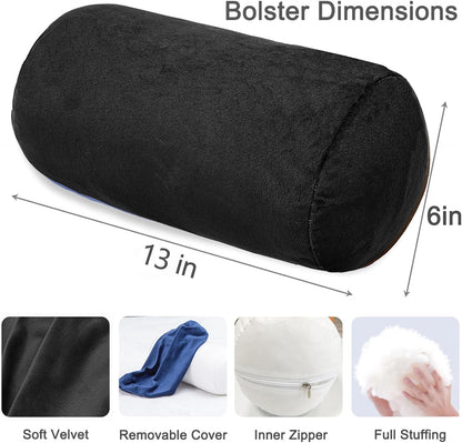 1 MIDDLE ONE Round Cylinder Bolster Pillow with Removable Velvet Cover, Tube Roll Cervical Pillow for Head, Neck, Back and Legs Support, 13"x 6", Blue