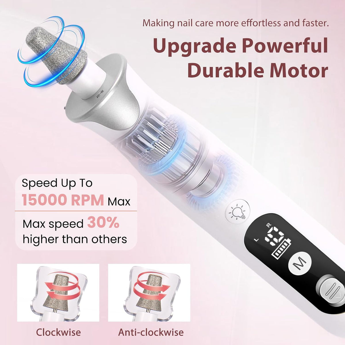 ZABOUL Electric Nail Drill, Professional Nail Filer Buffer Rechargeable Manicure Pedicure Kits for Acrylic Nails Gel Polishing Removing Manicure Salon Home