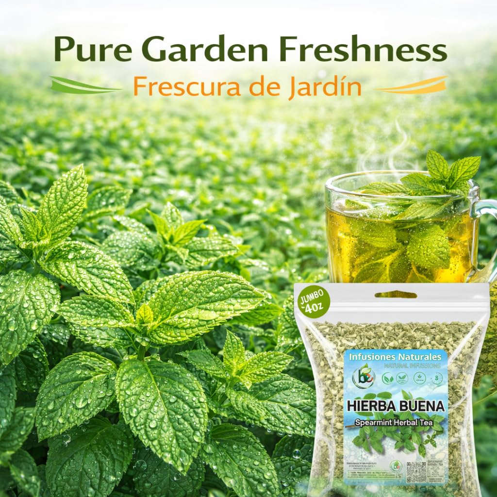 Spearmint Herbal Tea (Hierba, Yerba-Buena) - 4 oz (113g) - Authentic 100% Natural Dried Mentha Spicata Leaves - Caffeine-Free, Vegan & Non-GMO - Premium Loose Leaf - by BEXPERTSUSA
