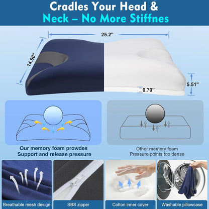 IKSTAR Cooling CPAP Pillow for Side Sleepers - Sleep Apnea Pillow for CPAP User - Reduce Air Leak/Hose Tangle/Mask Pressure - Memory Foam Neck Support Nasal Pillows Side/Back/Stomach Sleeper