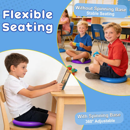 Wiggle Seat Cushion,Fimeetoy Sensory Spinning Chair,ADHD Tools for Kids,Flexible Seating Classroom & Home,Inflatable Wobble Balance Disc-Blue