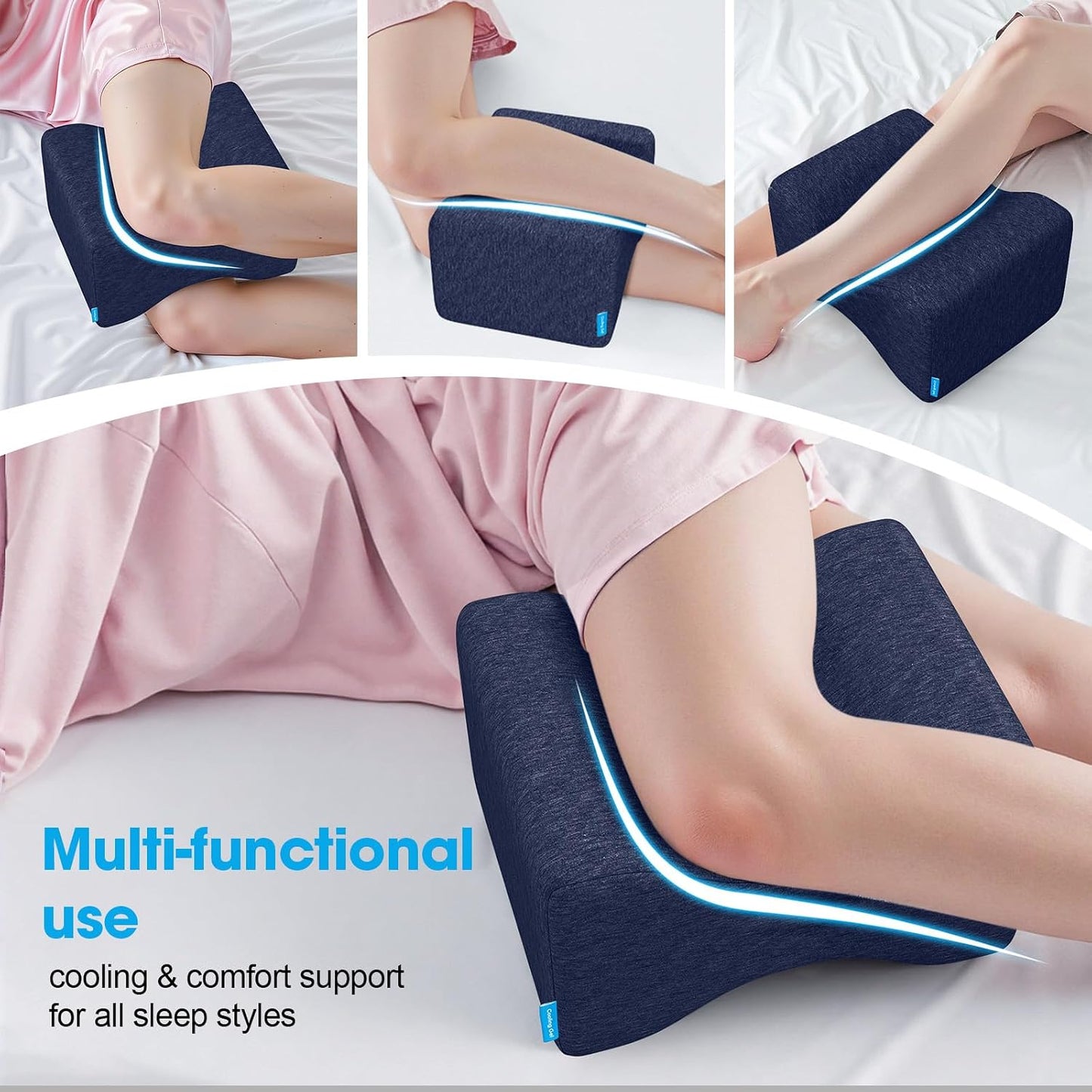 Knee Pillow for Side Sleepers with Cooling Gel, Memory Foam Elevation Pillow for Spine Aligning, Sciatica, Back, Hip, Knee, Ankle Pain, Grey/Large