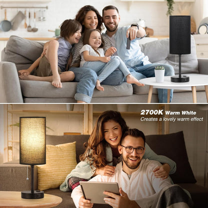 Small Bedside Table lamp for Bedroom - 3 Color Temperatures Bedside Lamps with USB C and A Ports, Pull Chain Table Lamps with AC Outlet, White Nightstand Lamps with Black Metal Base for Kids Reading