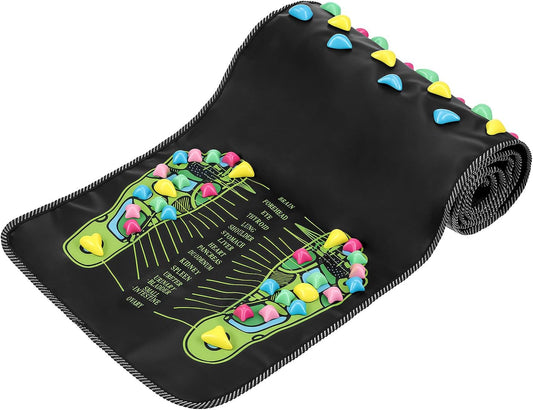 QWORK Foot Massage Mat Relaxation Walk Stone Road, 68.9 x 13.78 Inches Adjustable Acupressure Foot Mat for Long Sitting Worker Elderly