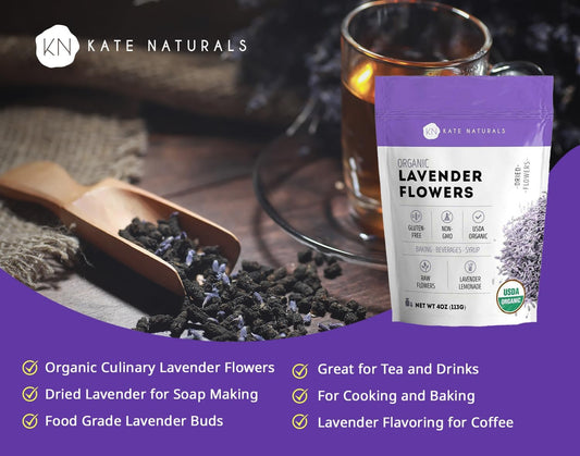 Kate Naturals Dried Lavender Flowers for Tea, Syrup, Lemonade (4oz)