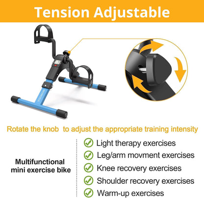 Pedal Exerciser Leg and Arm Exercise Bike with LCD Monitor Foldable (Black/Blue)