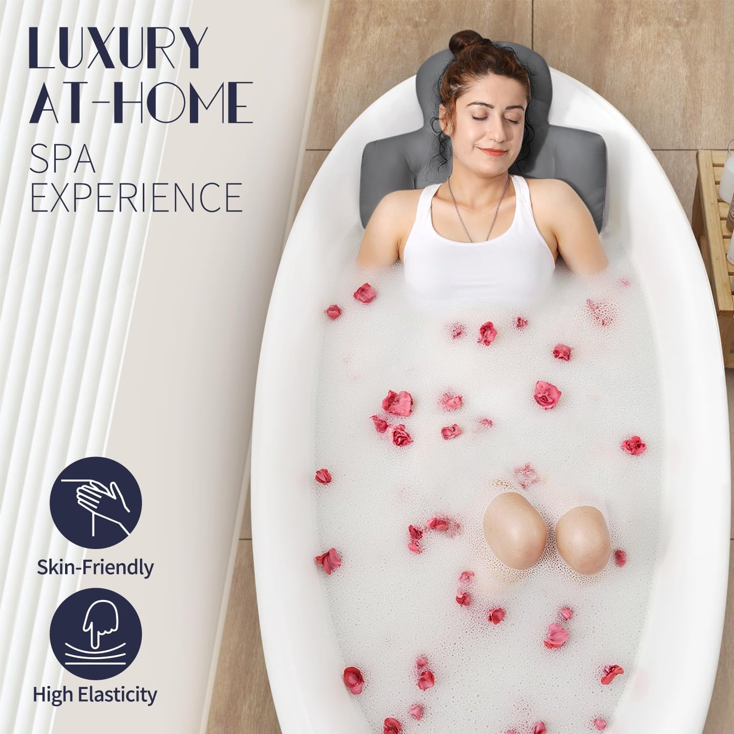 Full Body Bath Pillow for Bathtub, Thick Bathtub Cushion, Luxury Tub Pillow for Bath for Headrest Neck and Back Support White 51" x 16"