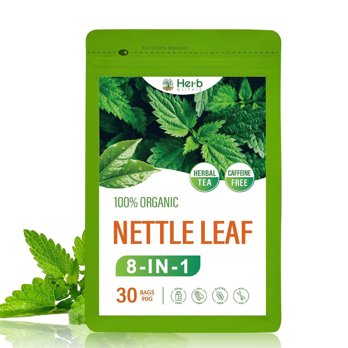 HerbOLITHIC 8-in-1 Nettle Leaf Tea Bags for Joint Health. 30 Bags 3g/bag.