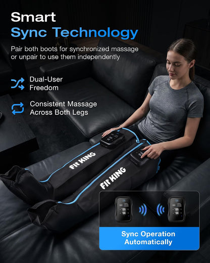 FIT KING Cordless Air Compression Recovery System - Professional Full Leg & Foot Massager Boots for Fast Recovery & Circulation - Rechargeable Compression Boot for Athletes (Medium)