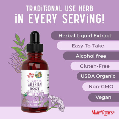 MARYRUTH'S USDA Organic Valerian Root Liquid Drops, Sugar Free, 60 Servings