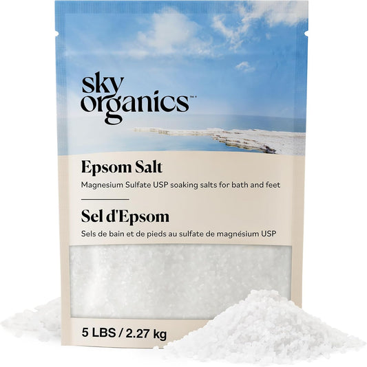 Sky Organics Epsom Salt Bath Soak 5 lbs, Magnesium Sulfate USP, Unscented