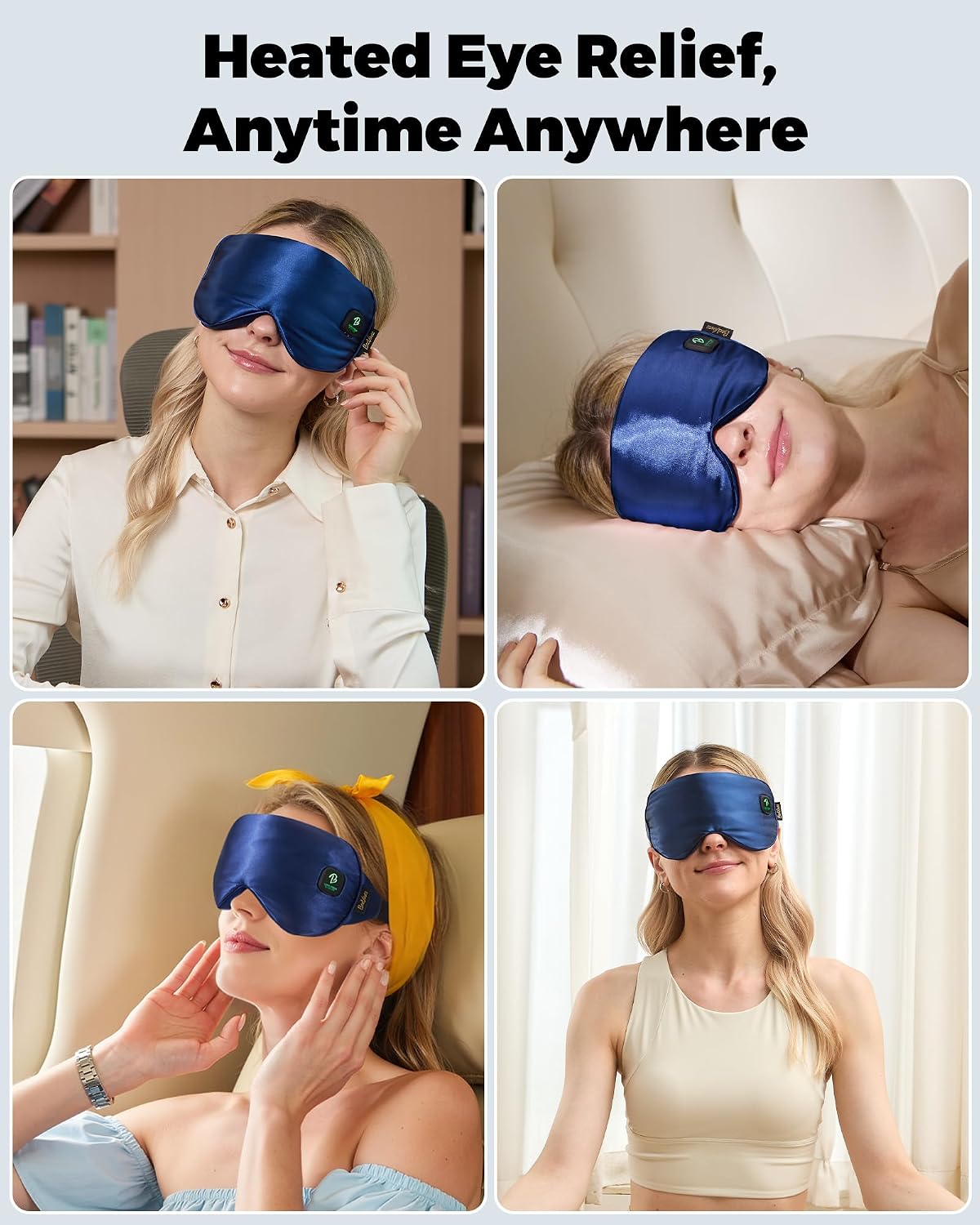 BeeVines Cordless Heated Eye Mask for Dry Eyes, Washable Eye Masks (Blue)
