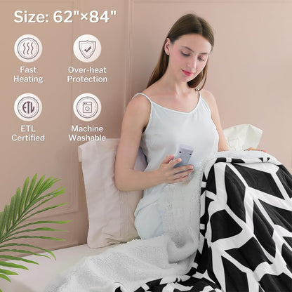 VENTIMI Electric Blanket Heated Throw, 50" x 60" Heated Blanket with 5 Heat Levels & 3 Hours Auto Off, Fast Heating Blankets with ETL & FCC Certification, Grey