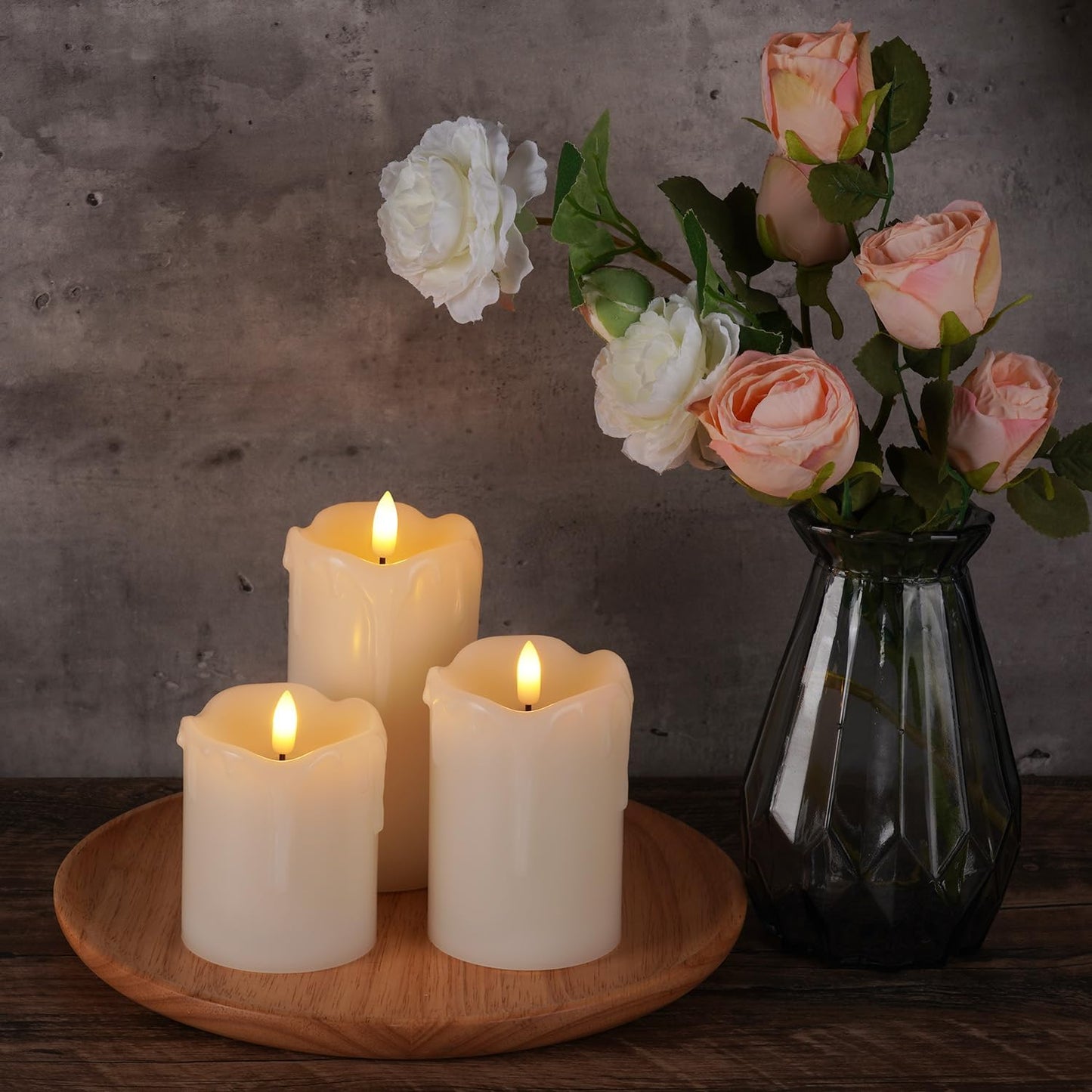 Homemory 6"x3" Outdoor Waterproof Flameless Candles, LED Candles, Battery Operated Candles with Remote and Timers, Electric Fake Plastic Pillar Candles, Ivory White, Set of 2