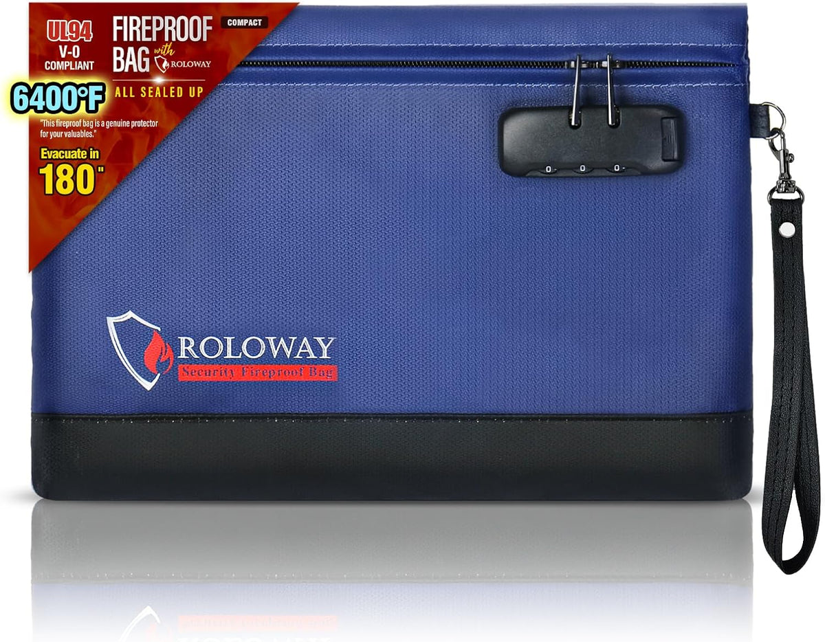 ROLOWAY Fireproof Money Bag with Lock for Cash, 6400°F Fire Proof Document Bag (12.2 x 8.5 x 1.6 inches), Money Pouch with Zipper (Pink)