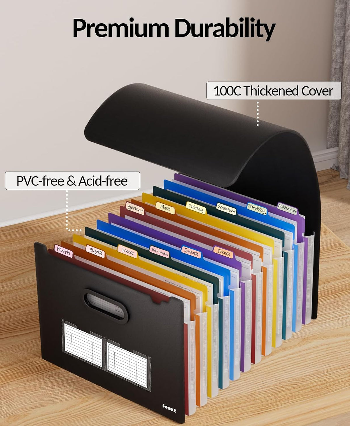 Sooez Accordion File Organizer, 13-Pocket Expanding File Folder Letter Size