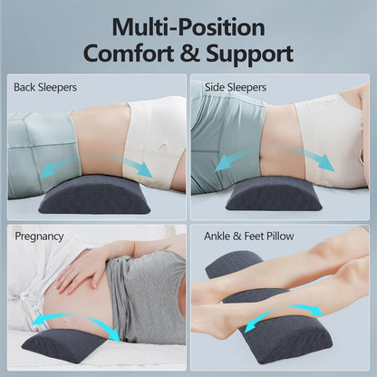 Cozyhealth - 3.15"H*23.6"L - Soft Lumbar Pillow for Sleeping, Memory Foam Back Lumbar Support Cushion for Lower Back Pain Relief Bed Waist Sleep Support Pillow for Side, Back Sleepers (White, Large)