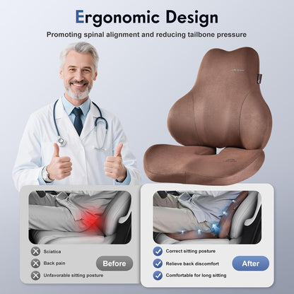 Coverado Car Lumbar Support Pillow and Car Neck Pillow Kit, Ergonomic Design Car Headrest Pillow for Driving, Relax Back Head Muscles Relieve Driving Fatigue, Breathable & Removable Cover, Gray