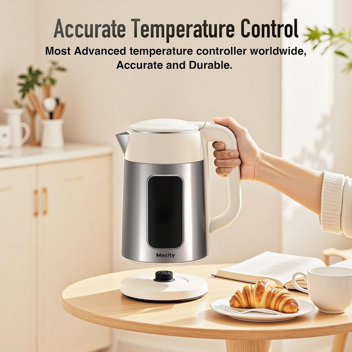 Mecity Electric Kettle 1.7L Touch Screen Temperature Control Water Boiler, No Plastic Contact with Water. 6 Preset Temperature Programs, 2 Hours Keep Warm, Auto Shut Off, Dark Grey
