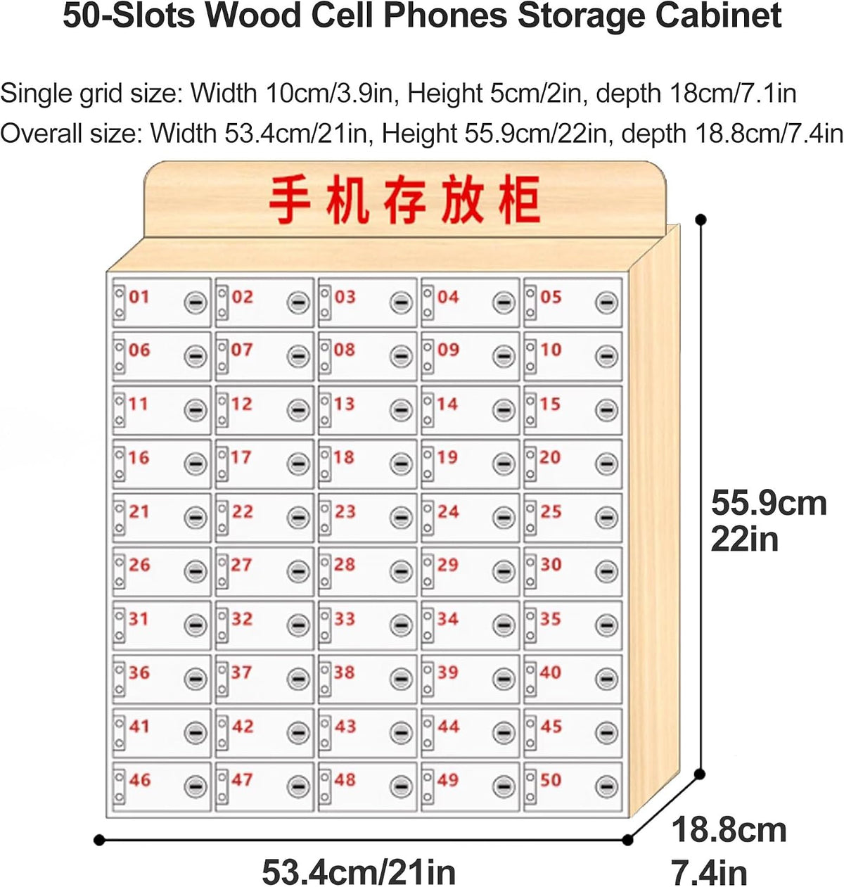 Wooden Phone Charging Stat for Classroom Wall Mounted nizer with 50 Slots Portable Cell Phone Sto Rack for School Office and Home Use
