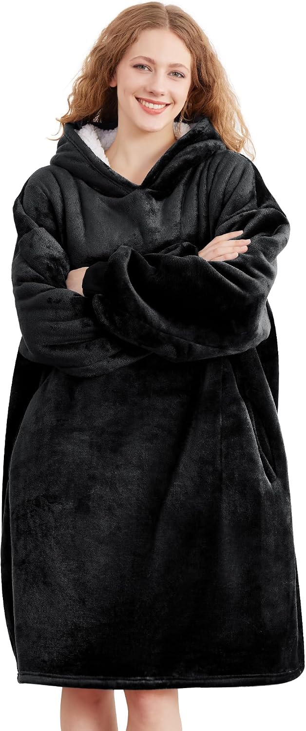AmyHomie Wearable Blanket Hoodie for Adults & Teens,Oversized Sherpa Hooded Blanket,Warm Cozy Blanket Sweatshirt as Christmas Birthday Gifts for Women Men