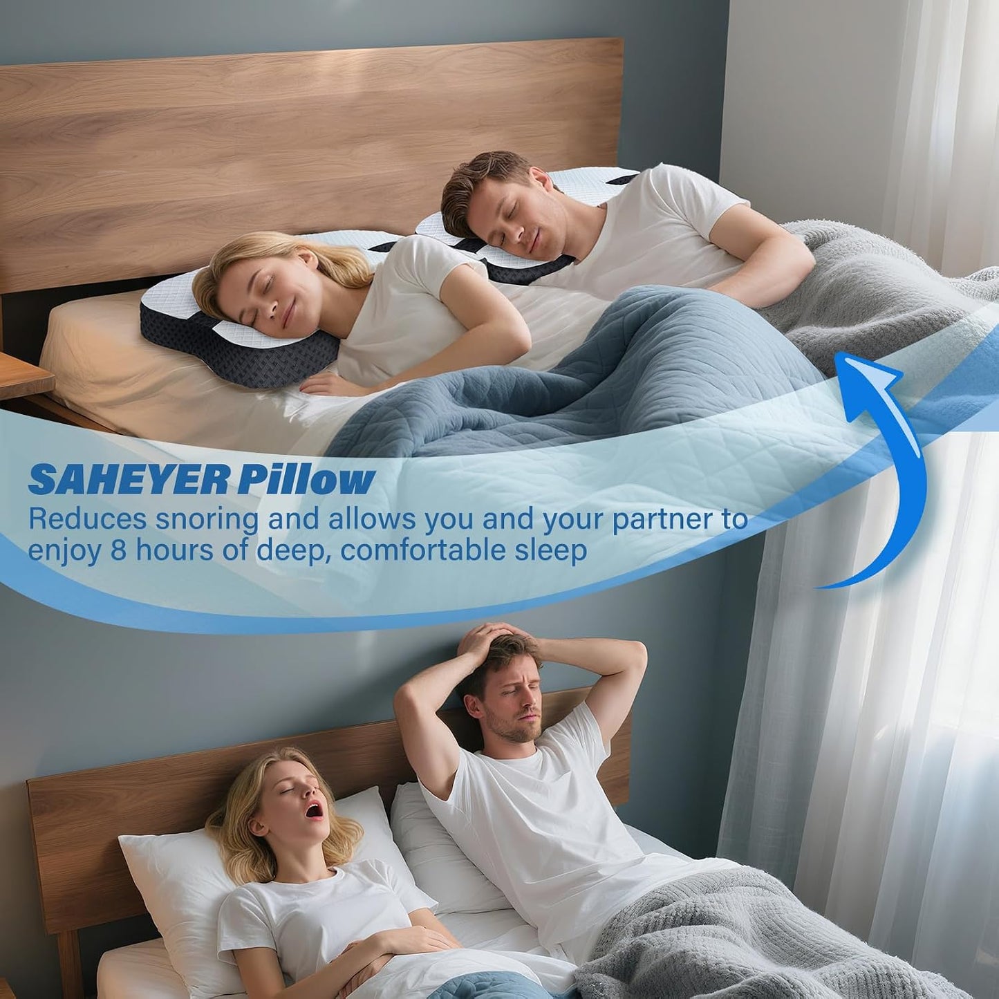 SAHEYER Anti-Snoring Pillow for Side Sleepers, Stop Snore Aid with Memory Foam, Orthopedic Pillow for Sleeper, Snoring Solution and Remedy, Anti-Snore Devices, White