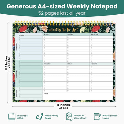 Weekly To Do List Notepad with 52 Undated Sheets（8.5"×11"）- Undated Weekly Planner Notepad for Office Desk Accessories and Supplies - Sunshine Petal