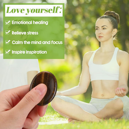 Fumete 18 Pcs Thumb Worry Stone for Anxiety Chakra Crystals Oval Chakra Stones Amethyst Tigers Eye Crystal for Anxiety Stress Relief Meditation Office Stress Yoga Crystal Spiritual Gift (Mixed Set)