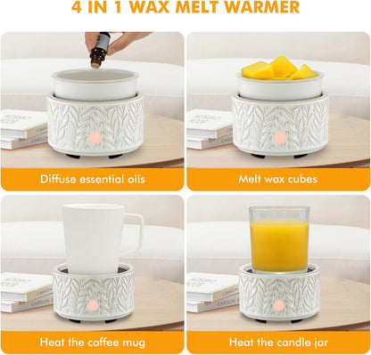 EQUSUPRO Wax Melt Warmer for Scented Wax Melts 3-in-1 Electric Ceramic Candle Wax Warmer Burner Fragrance Wax Melter for Home Office Bedroom Gift & Decor (Leaf)