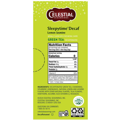 Celestial Seasonings Sleepytime Decaf Lemon Jasmine Green Tea Bags 20 Tea Bags