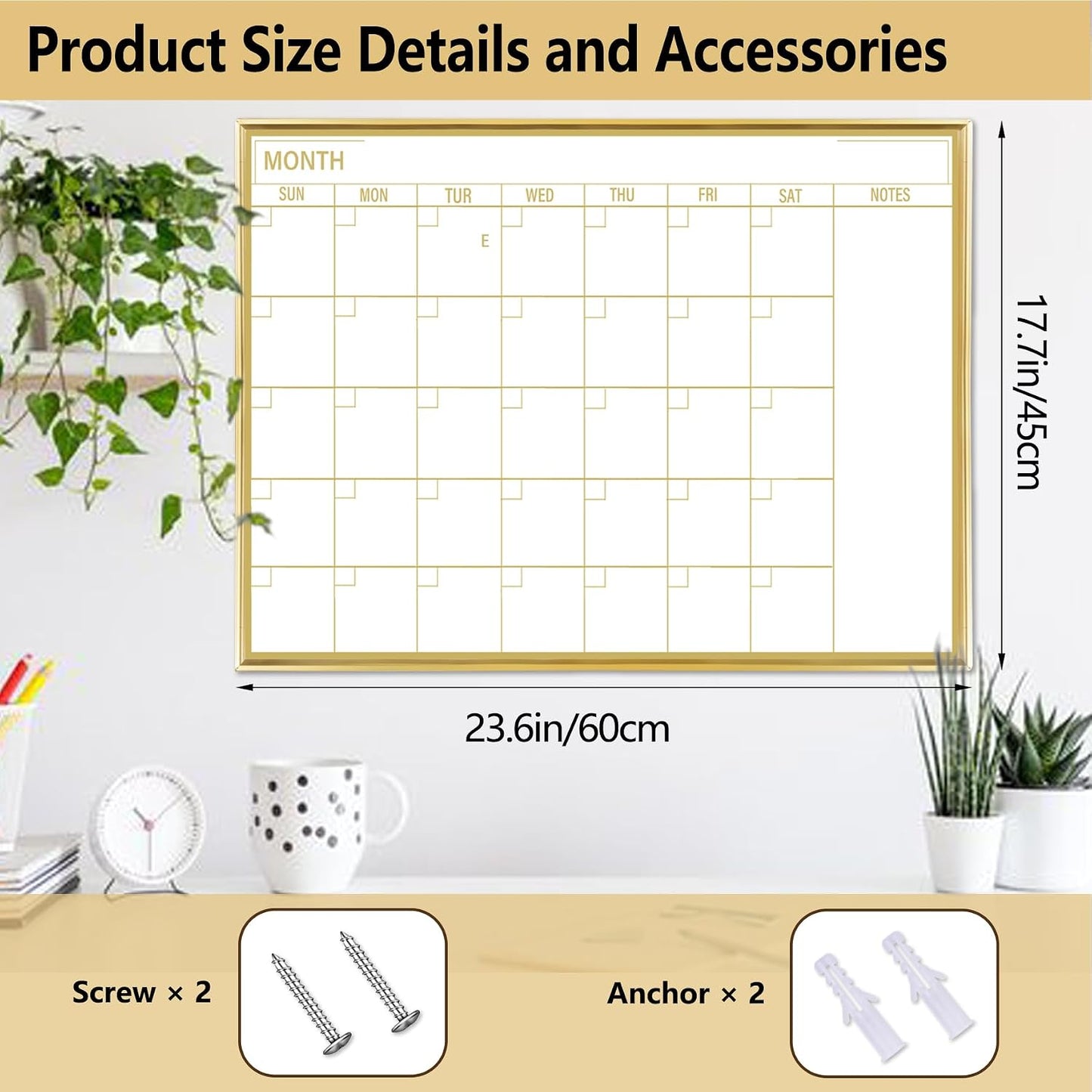Gold Weekly Dry Erase Board for Wall,12"x16",Gold Metal Frame Weekly Planner Whiteboard for to Do List, Memo, School, Home, Office, Kitchen-GZ