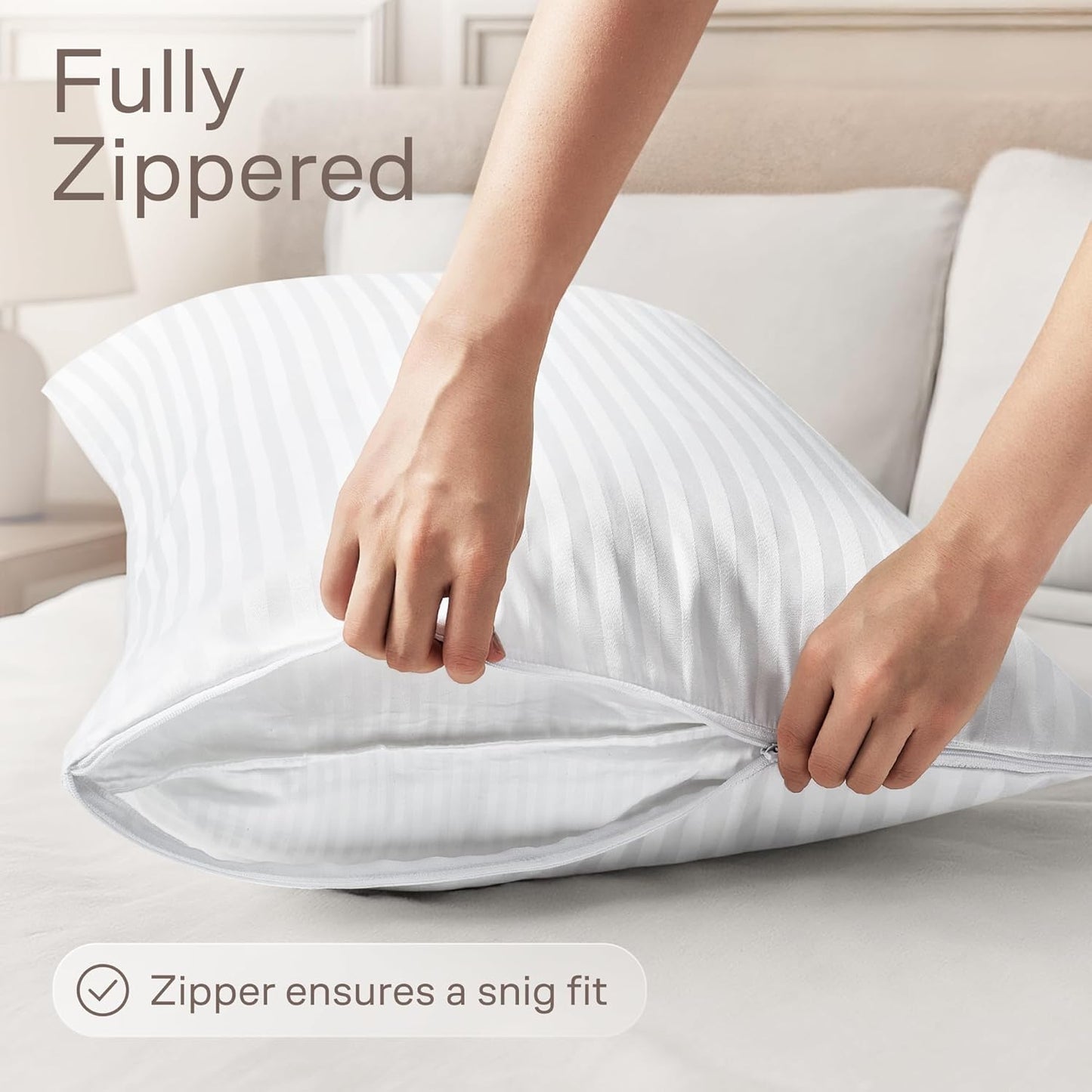 Set of 4 Pillow Protectors with Zipper Standard Size - 100% Resistant to Stains, Dust & Dirt - Washable Covers for Increased Pillow Lifespan