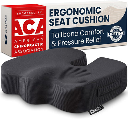 5 STARS UNITED Seat Cushion - Memory Foam Chair Cushion for Tailbone Pain Relief - Ergonomic Support for Coccyx, Sciatica & Butt - Office, Desk & Gaming Chair, Car Seat, Wheelchair, Black Suede
