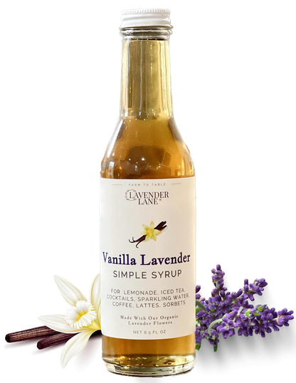 Lavender Lane Lavender Vanilla Simple Syrup, 9 oz - USA Farm Exraction, For Tea, Coffee, Cocktails, Mocktails, Cooking