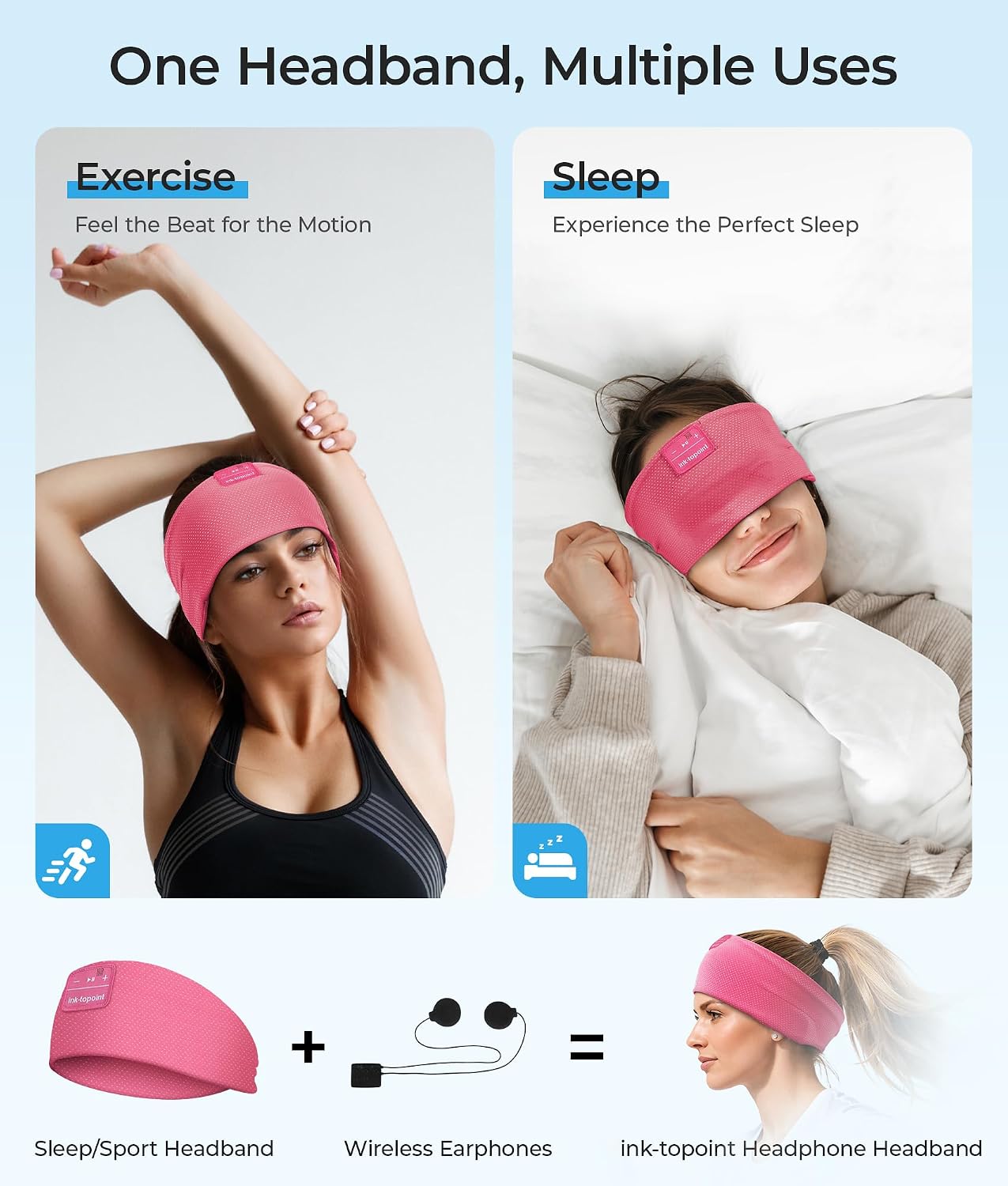 ink-topoint Sleep Headphones Bluetooth 5.4 Headband, 2 in 1 Sleep Mask with Bluetooth Headphones, Wireless Headband Earphones with Ultra-Thin HD Stereo Speaker, Music Headband for Workout Running Yoga
