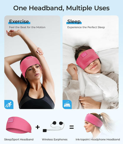 ink-topoint Sleep Headphones Bluetooth 5.4 Headband, 2 in 1 Sleep Mask with Bluetooth Headphones, Wireless Headband Earphones with Ultra-Thin HD Stereo Speaker, Music Headband for Workout Running Yoga