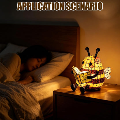 Cute Bee Night Light with Book Design, Warm Glow Animal Table Lamp for Bedroom Desk Bookshelf, Decorative 3D Bee Reading Lamp Gift for Book Lovers，1pc