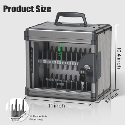36 Slots Cell Phone Locker for Classroom with Key, Portable Mobile Phone Storage Box with Handle & Charging Hole, Phone Lock Box Wall Mounted for School (Black, 36 Slots)