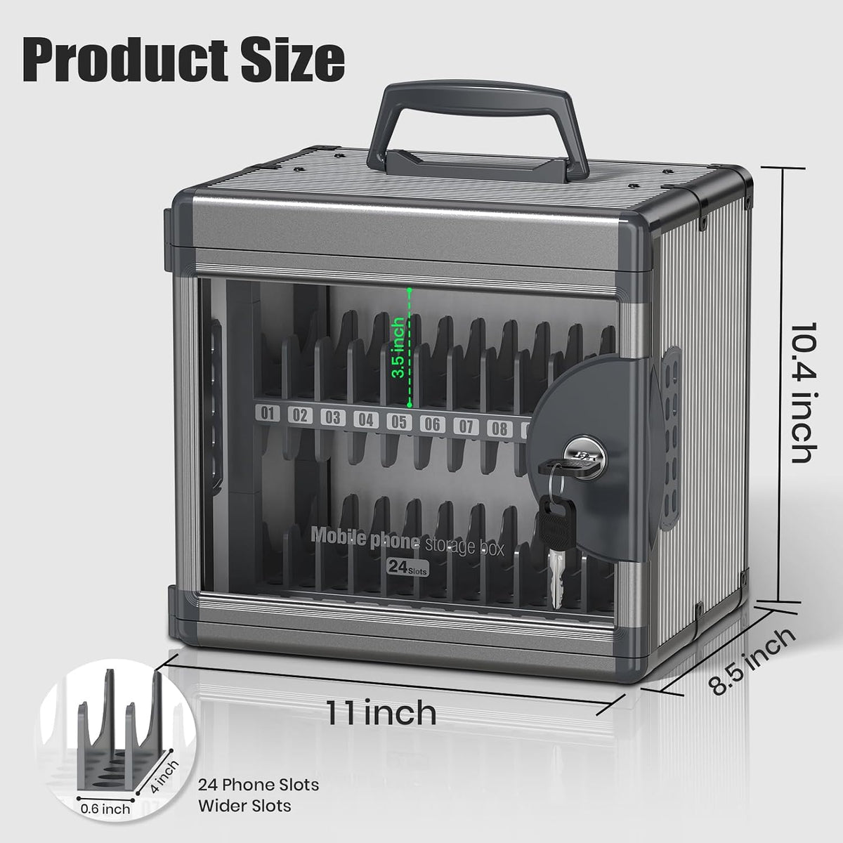 36 Slots Cell Phone Locker for Classroom with Key, Portable Mobile Phone Storage Box with Handle & Charging Hole, Phone Lock Box Wall Mounted for School (Black, 36 Slots)